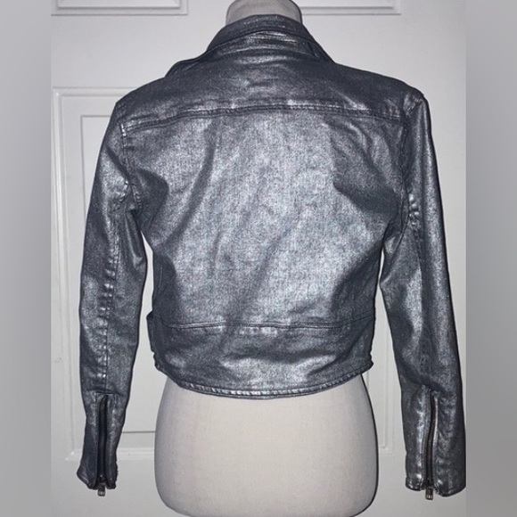 Mother Denim Friday Night Freestyle Metallic Silver Coated Moto Jacket XS - Picture 9 of 12